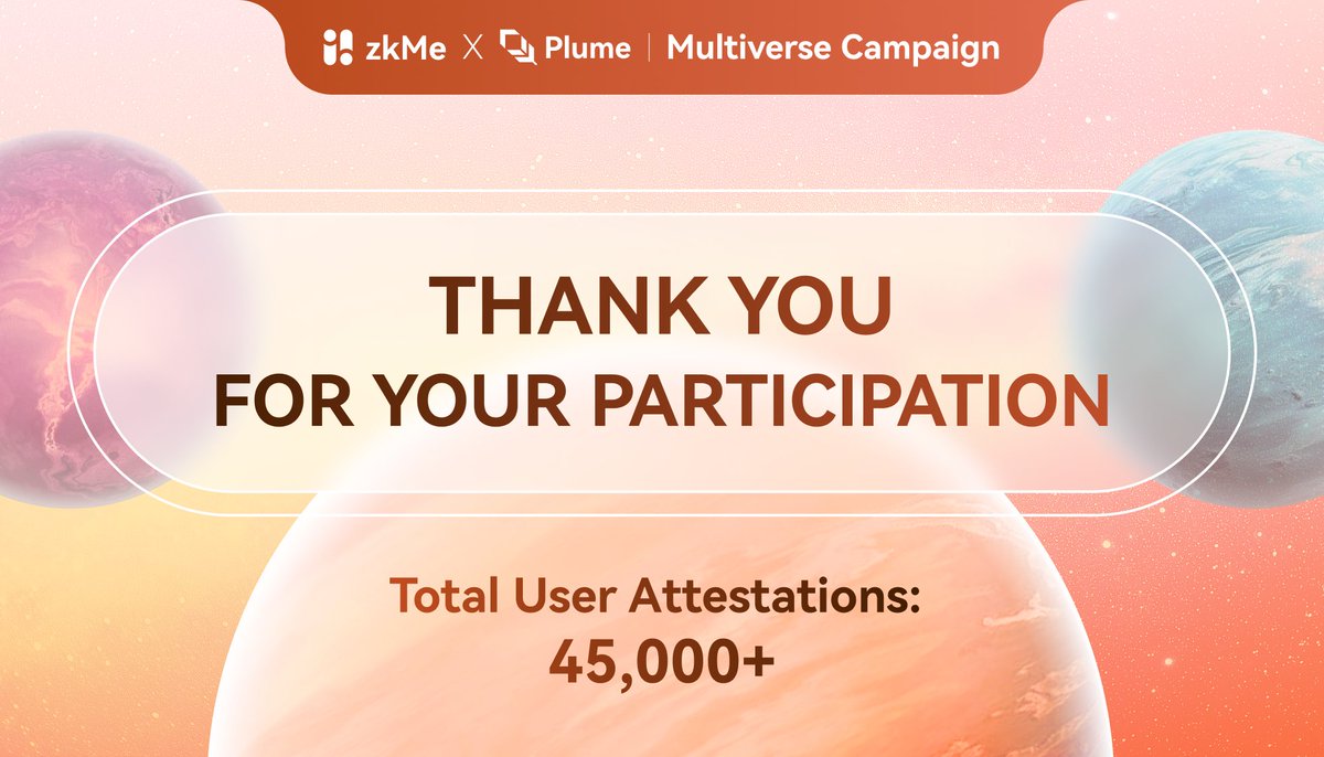 zkMe (@zkme_) on Twitter photo The @zkMe_ x <a href="/plumenetwork/">Plume - RWAfi Chain</a> Campaign was a stellar success!
Huge shoutout to all who snagged epic SBT & secured on-chain rewards🎉
A huge thanks to everyone who helped forge the largest pre-KYCed user base onchain! Your attestations are the key to delivering top notch products The @zkMe_ x <a href="/plumenetwork/">Plume - RWAfi Chain</a> Campaign was a stellar success!
Huge shoutout to all who snagged epic SBT & secured on-chain rewards🎉
A huge thanks to everyone who helped forge the largest pre-KYCed user base onchain! Your attestations are the key to delivering top notch products