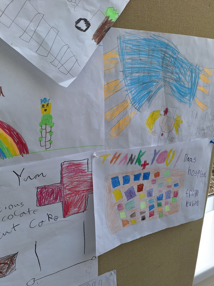 See some of the brilliant posters created by some of the children of Holy Child School in Ballycane.  They offered our staff delicious chocolate biscuit cake and asked healthcare workers questions.  The future is bright ✨👏 #NaasGeneralHospital
