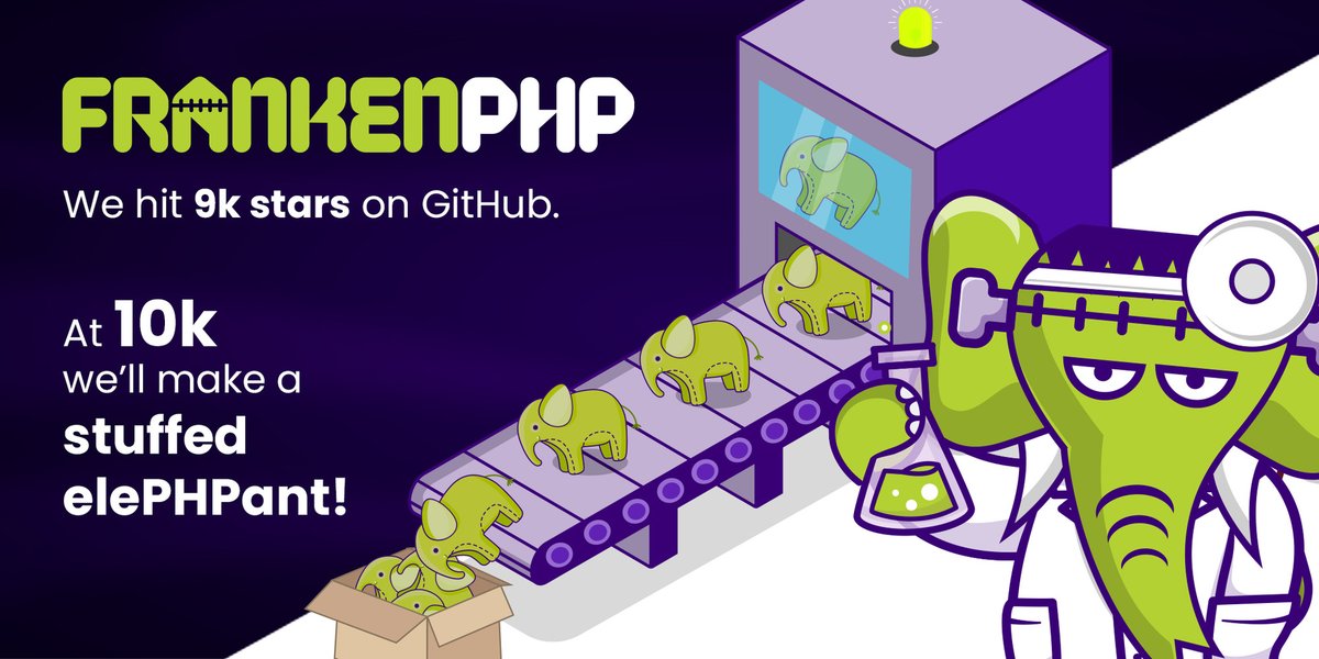 Les-Tilleuls.coop (@cooptilleuls) on Twitter photo Do you think we can reach 10K stars on GitHub before #APIPlatformCon 2025? Once we hit the 10K milestone, we’ll start making an Elephpant 🐘 Click and share! github.com/php/frankenphp Do you think we can reach 10K stars on GitHub before #APIPlatformCon 2025? Once we hit the 10K milestone, we’ll start making an Elephpant 🐘 Click and share! github.com/php/frankenphp