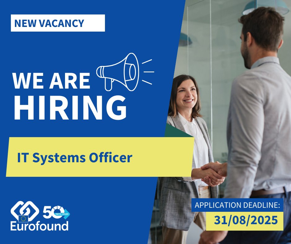 eurofound's tweet image. 📢 We're hiring an IT Systems Officer!
The role involves designing, implementing, and managing solutions based on Microsoft 365 and the Power Platform, including developing workflows, integrations and automation.
📝 Apply here: eurofound.europa.eu/en/vacancies
⏰ Deadline: 31 August 2025