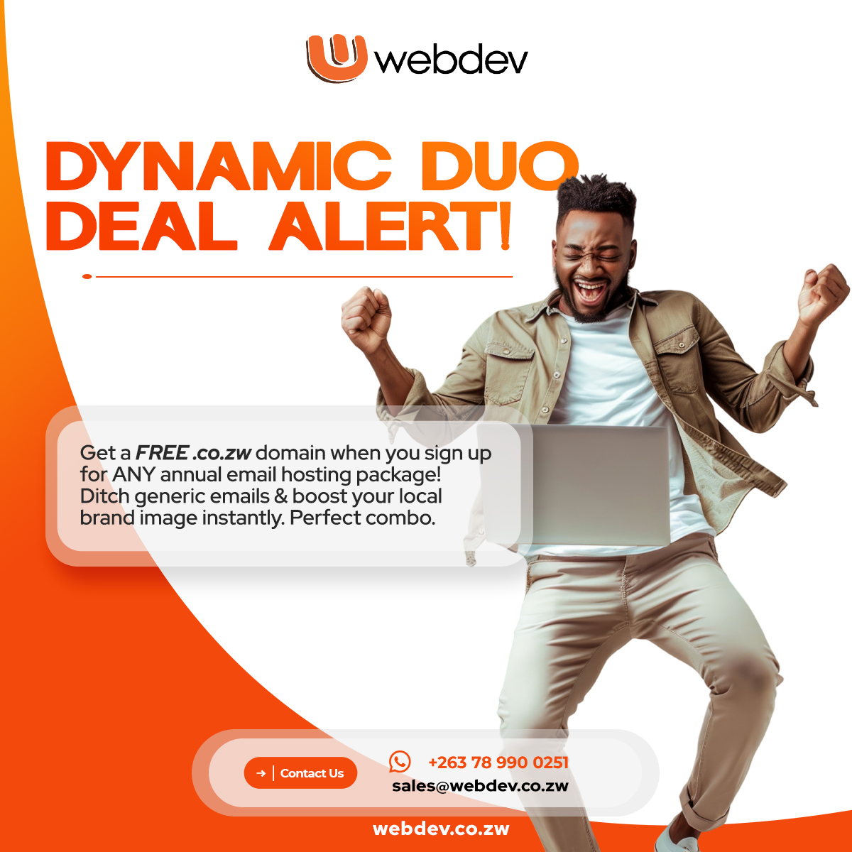 WebdevZimbabwe's tweet image. DEAL ALERT: Get a FREE .co.zw domain with ANY annual email hosting package!
Don't miss out. Sign up now!
sales@webdev.co.zw | webdev.co.zw | +263 78 990 0251