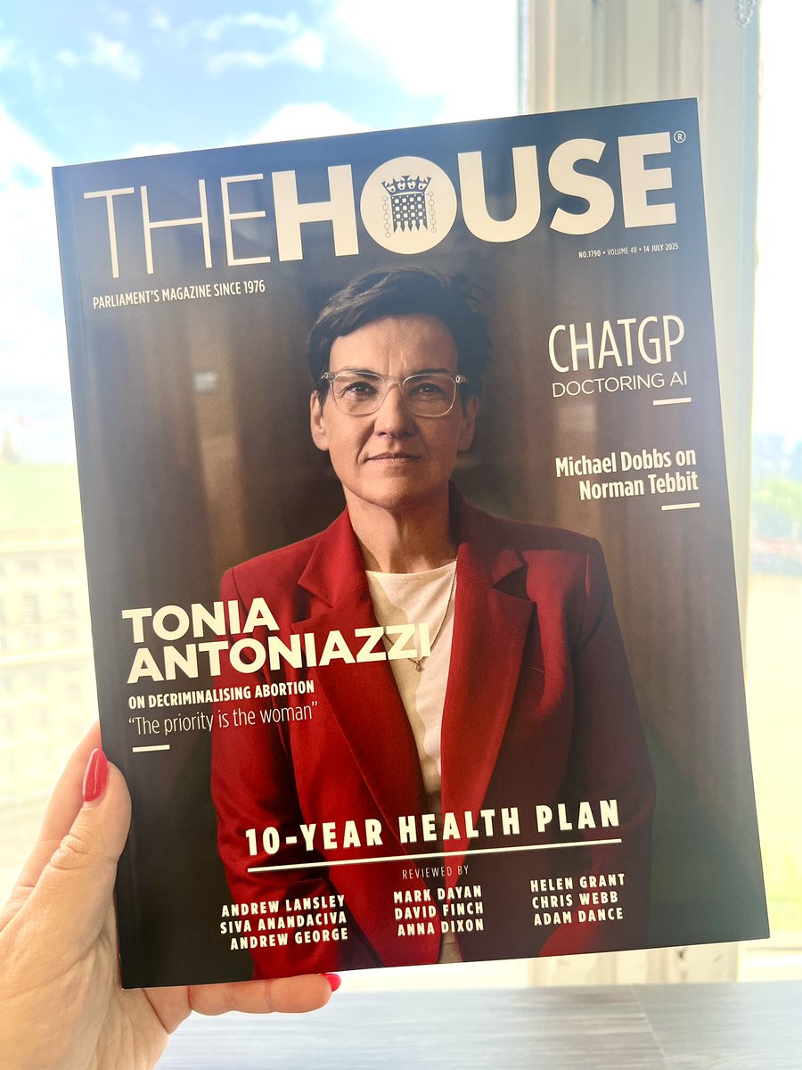 siennamarla's tweet image. NEW: Look out for The House magazine in Parliament today
• Tonia Antoniazzi iv on abortion & assisted dying
• @sophiealichurch UK space commander iv
• @noahvickers14 on GPs using AI
• My egg donations report
• @ChrisWebbMP, @HelenGrantMP, @CalvinBailey & lots more 👇