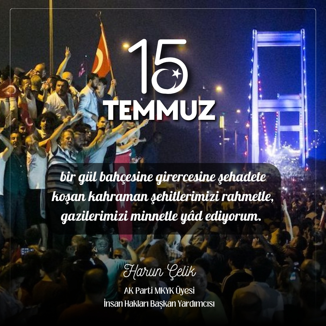 15 Temmuz; millet iradesinin tanklara, toplara, uçaklara karşı destanlaştığı gecedir!
 
O gece, "Ezan dinmez, bayrak inmez, vatan bölünmez!" diyen bir millet, FETÖ'cü alçak darbe girişimine karşı yeniden tarih yazdı.

#15Temmuz'da bir gül bahçesine girercesine şehadete koşan