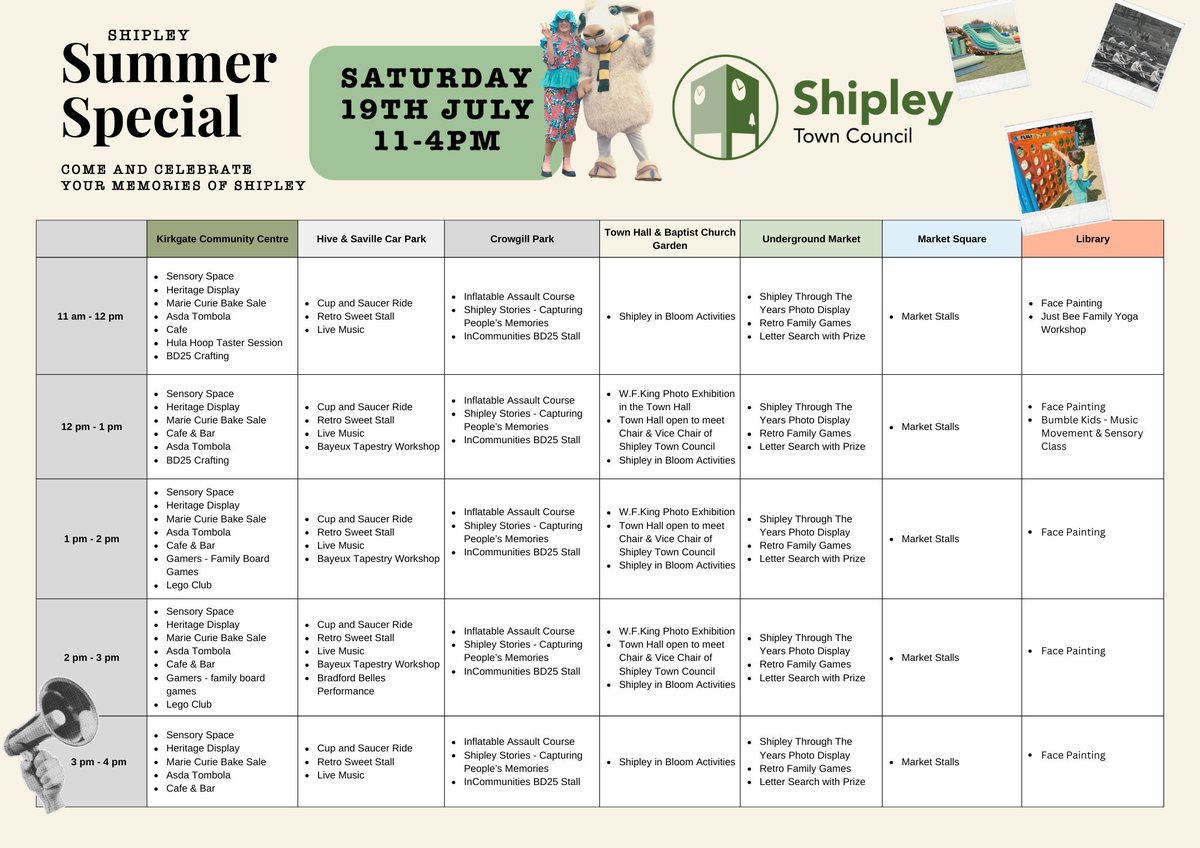 ShipleyTC's tweet image. The Shipley Summer Special Full Line Up of Events!
We're looking forward to a great day on Saturday! Come down for lots of free, family fun.
#Shipley #ShipleyEvents #ShipleyCommunity
