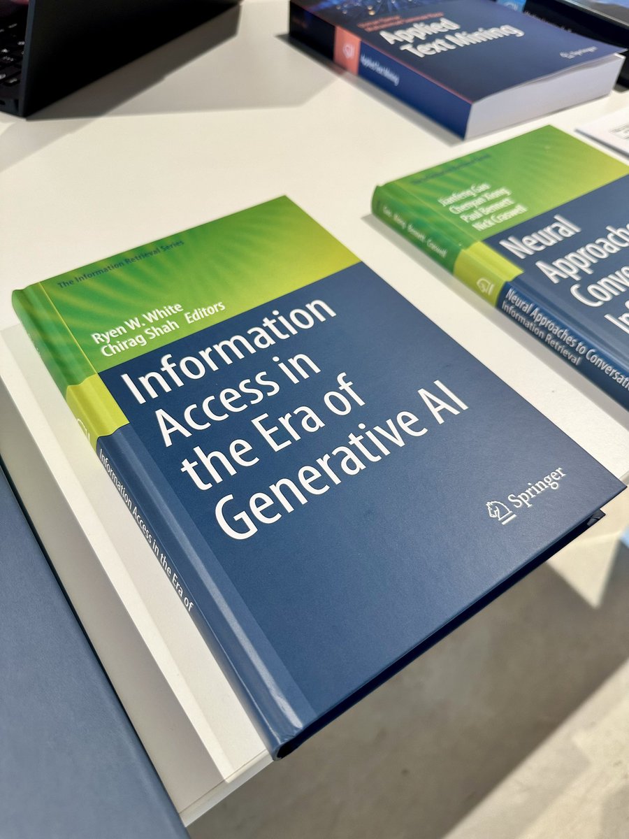 chirag_shah's tweet image. Shameless self-promotion! Check out the book on #GenIR edited by @ryen_white and me (with 9 chapters written by highly distinguished scholars) at the @SpringerNature booth at #SIGIR2025 link.springer.com/book/10.1007/9…