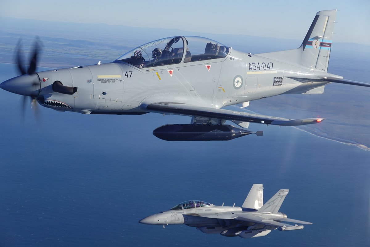 AusAirForce's tweet image. Recently, 6SQN and 4SQN conducted EX Phoenix Sabre, in the RAAF Base Amberley and Evans Head Range area. EX Phoenix Sabre was an Air Land Integration activity, which involved 4SQN’s Pilatus PC-21 aircraft and 6SQN’s EA-18G Growler aircraft exercising a ground Scheme of Manoeuvre.