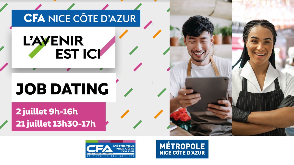 🎯 En recherche d’une alternance pour la rentrée ?
Participez aux Job Dating du CFA Métropole Nice Côte d’Azur !
📅 2 juillet de 9h à 16h
📅 21 juillet de 13h30 à 17h
👉 Alimentaire, commerce, industrie, compta…
ℹ️ cfa.nicecotedazur.org/actualites/les…

#NiceCotedAzur