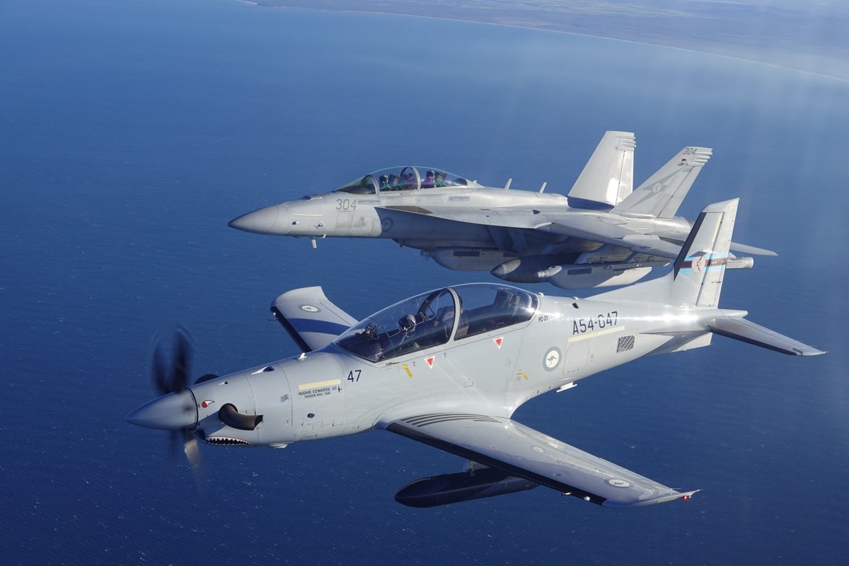 AusAirForce's tweet image. Recently, 6SQN and 4SQN conducted EX Phoenix Sabre, in the RAAF Base Amberley and Evans Head Range area. EX Phoenix Sabre was an Air Land Integration activity, which involved 4SQN’s Pilatus PC-21 aircraft and 6SQN’s EA-18G Growler aircraft exercising a ground Scheme of Manoeuvre.
