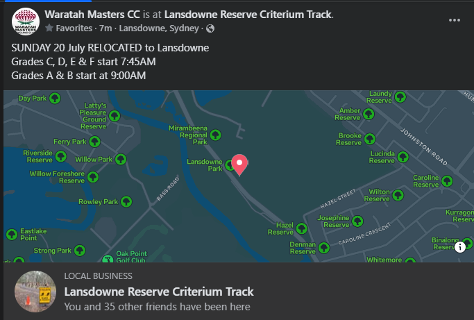 Change of Venue Sunday 20 July