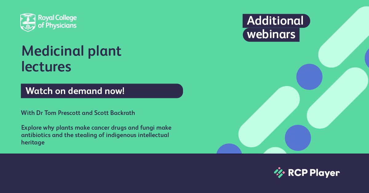 RCPhysicians's tweet image. Catch up with our latest medicinal plant lectures.
Dr Tom Prescott and Scott Backrath explore why plants make cancer drugs and why fungi make antibiotics and the stealing of indigenous intellectual heritage.
Watch now: player.rcp.ac.uk/ee/live/Medici…