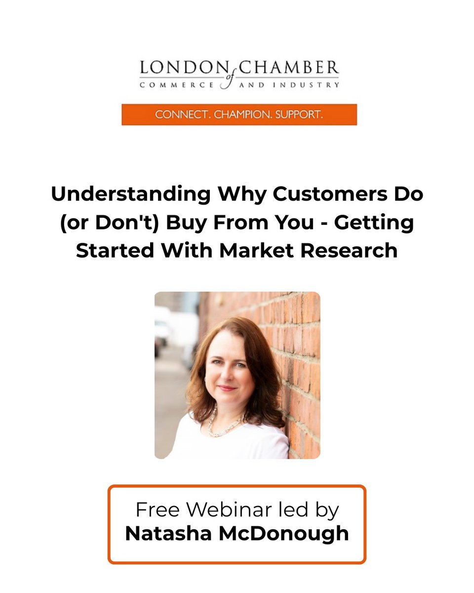 BizConnectsHF's tweet image. 🔍 Free webinar with Natasha McDonough, CEO of MMC Research – learn how to uncover insights that boost sales & sharpen your marketing 🎯
📅 Mon 21 Jul ’25 | 🕐 1 PM – 2 PM
🎟️ Register: register.gotowebinar.com/register/71334…
@londonchamber #MarketResearch #CustomerInsights #LCCI