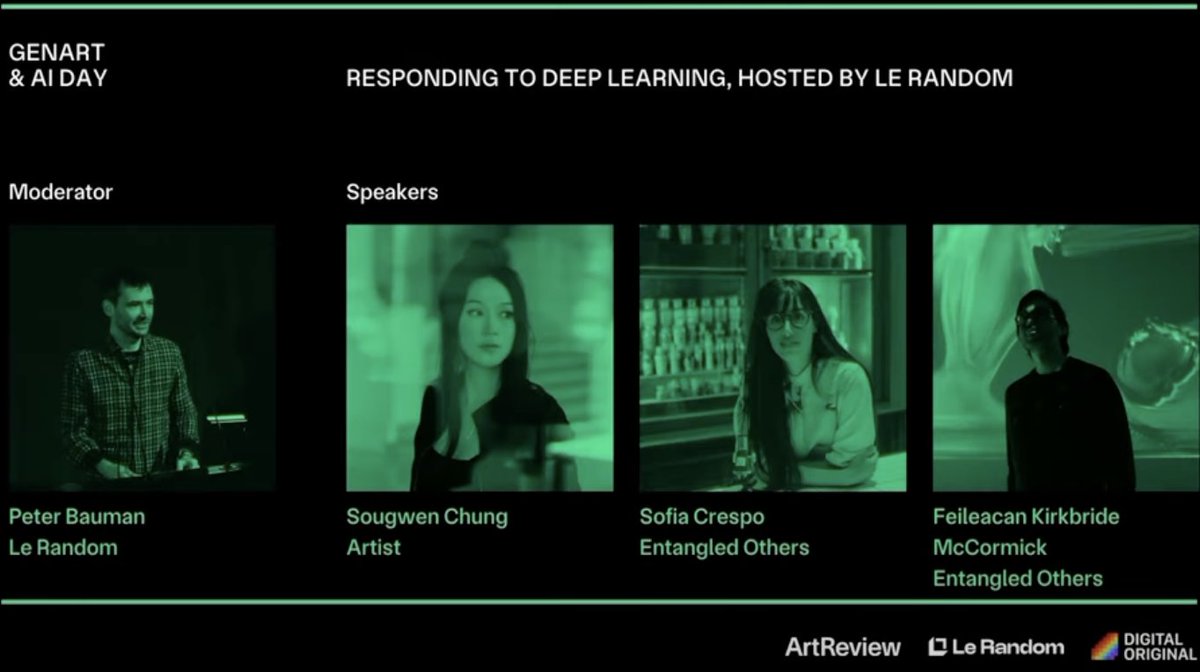 Monk Antony (@monkantony_tez) on Twitter photo Responding to Deep Learning
<a href="/lerandomart/">Le Random</a>'s talk with <a href="/artmetaofficial/">ArtMeta</a> & <a href="/ArtReview_/">ArtReview_</a> in Basel last month is up!
🎙️<a href="/sougwen/">sougwen 愫君</a> | <a href="/soficrespo91/">Sofia Crespo 🪸</a> | <a href="/entangledlight/">Feileacan Kirkbride McCormick</a>
📺youtu.be/usJQP3OSy0U?fe…📺 Responding to Deep Learning
<a href="/lerandomart/">Le Random</a>'s talk with <a href="/artmetaofficial/">ArtMeta</a> & <a href="/ArtReview_/">ArtReview_</a> in Basel last month is up!
🎙️<a href="/sougwen/">sougwen 愫君</a> | <a href="/soficrespo91/">Sofia Crespo 🪸</a> | <a href="/entangledlight/">Feileacan Kirkbride McCormick</a>
📺youtu.be/usJQP3OSy0U?fe…📺