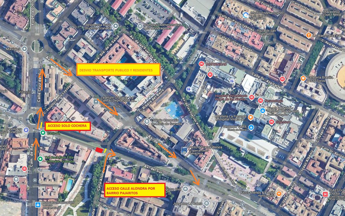 🚧 Corte de tráfico de avenida del Sur, entre Camino de Ronda y calle Alondra, durante 2 semanas desde el 22 de julio de 2025. movilidadgranada.com/tra_corte.php?… 
🚌 Líneas de bus urbano 4, N1, N3 y 21 se desvían por Avenida de Andalucía.