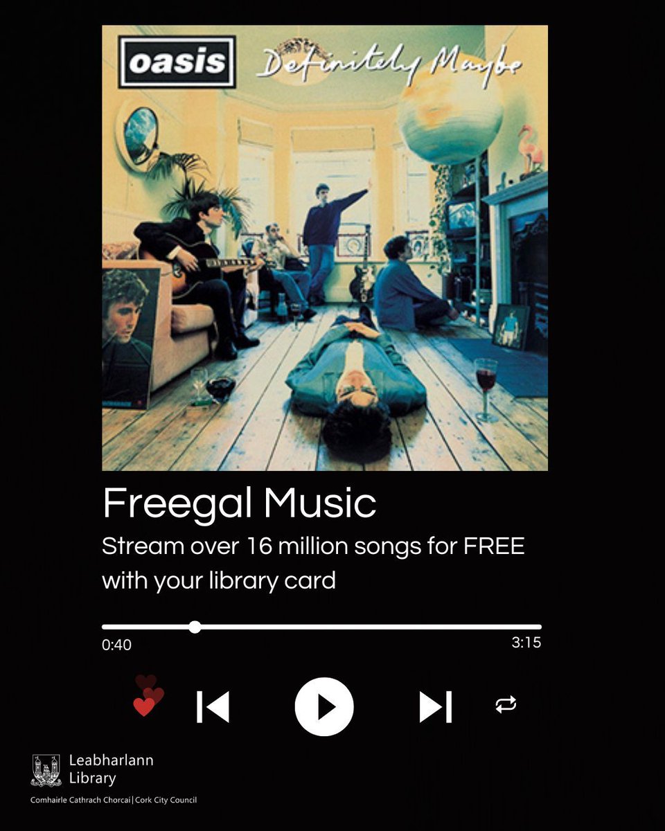 corkcitylibrary's tweet image. Don’t look back in anger, listen to music for FREE with your library card.
With Freegal Music, you can enjoy unlimited FREE streaming of over 16 million tracks including the complete Oasis discography.
Start listening here 👇
buff.ly/6riCukv
#CorkCityLibraries
