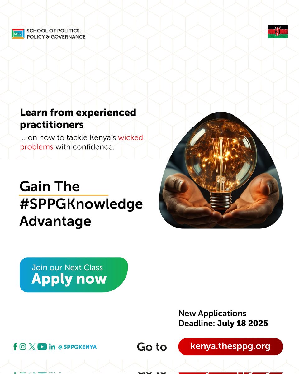 Real Challenges Need Real Knowledge
Learn from seasoned practitioners how to tackle Kenya’s wicked problems with clarity, courage, and competence.
Gain the #SPPGKnowledge Advantage and build the Kenya we all deserve.

Application Deadline: July 18, 2025
Matriculation: August 11,