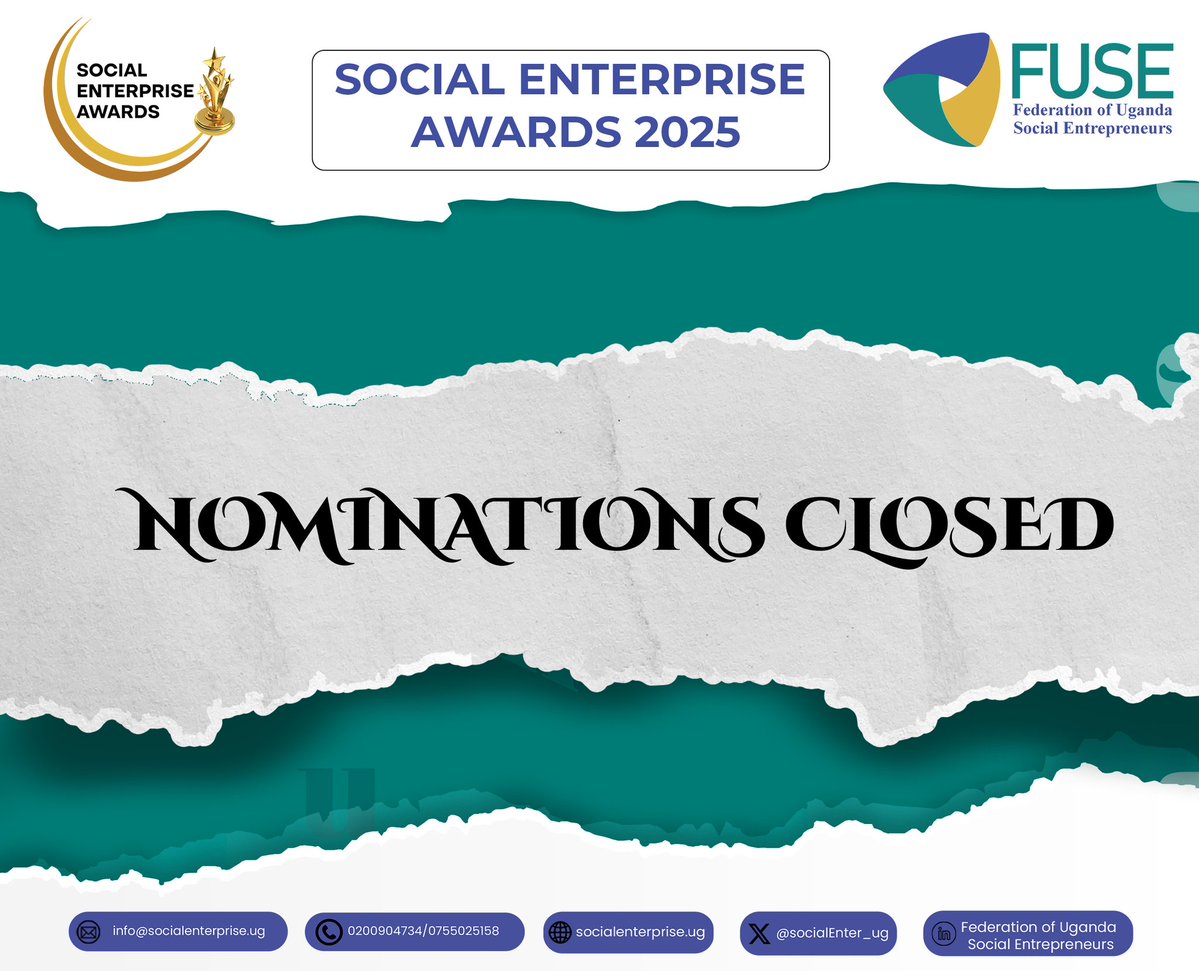 SocialEnterp_Ug's tweet image. ▪︎Nominations for the Social Enterprise Awards 2025 are now closed. 
Thank you for participating!🤝

Visit our website to view the Awards timeline here 🔗
socialenterprise.ug/awards-timelin…
#SocialEnterpriseAwards2025 #socialenterpriseuganda #FUSE