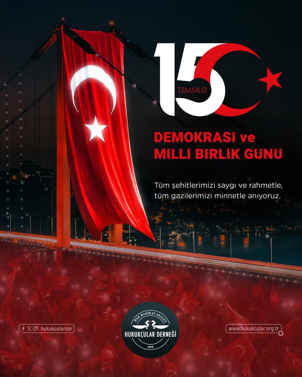 15 Temmuz Demokrasi ve Millî Birlik Günü’nde;
darbe girişimine karşı destansı bir direniş sergileyen aziz şehitlerimizi rahmetle, kahraman gazilerimizi minnetle anıyoruz.