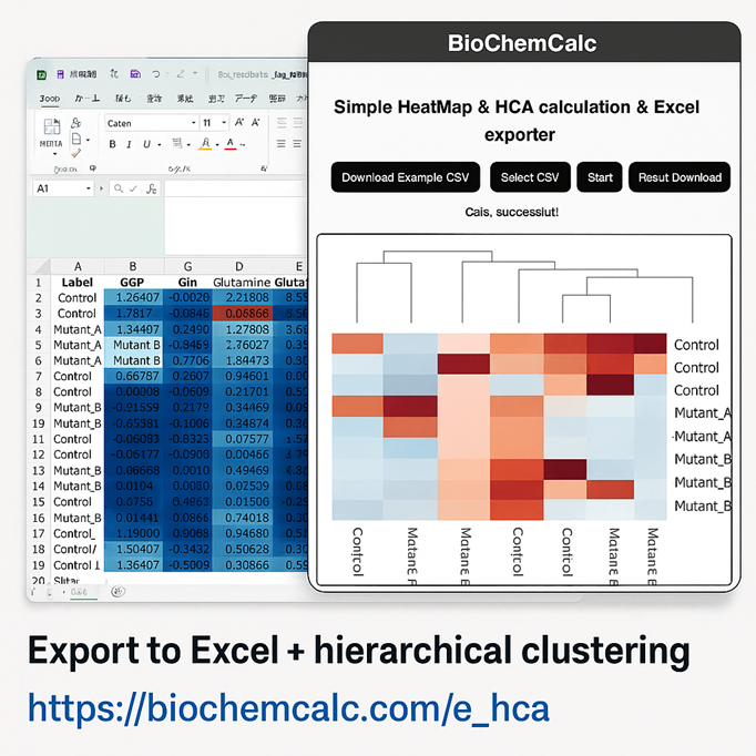 BioChemCalc's tweet photo. 🧬 From CSV to Excel heatmap—just upload and go.
Z-score normalization and clustering are automatic.
🔗 https://t.co/dNiCLWmmJU
#Omics #HeatmapTools #LifeSciences #Automation https://t.co/PmwWRYD1qW