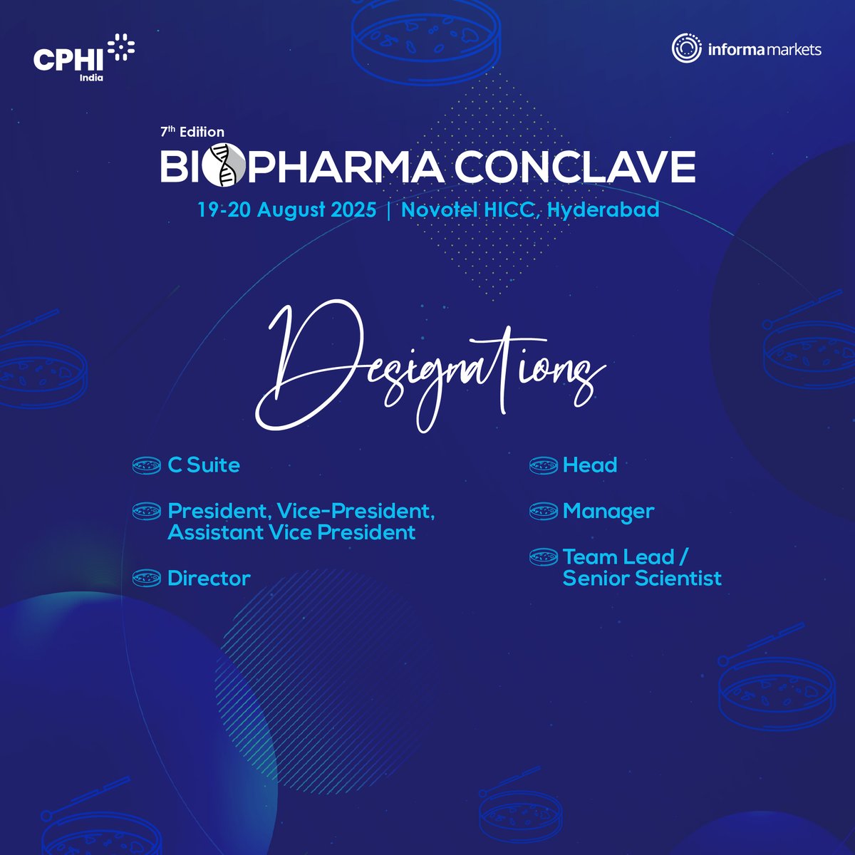CPhI_Conference's tweet image. Explore, Learn &amp;amp; Connect at the 7th Edition of #Biopharma Conclave! Join us 19–20 Aug 2025 at Novotel HICC, Hyd to dive into industry trends &amp;amp; innovations. Register now: bit.ly/4nHqBkn  #CPHIConferences #Informamarkets #Biosimilars #Biologics