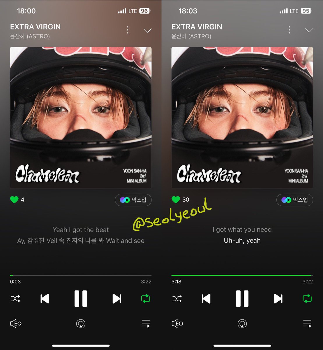 산하노래느무좋음😍..

#윤산하 #YOONSANHA #CHAMELEON #EXTRA_VIRGIN #EXTRA_VIRGIN_TIME