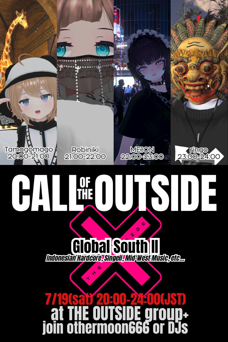melon3_'s tweet image. 🌝ME1ON 出演情報🌝
7/18(金) IV Akihabara 23:00~
#AKIHARD Vol.5
7/19日(土) VRC 20:00~
#THE_OUTSIDE_VRC Global South Ⅱ
7/27(日) IV Akihabara 14:00~
#InteraxiA Vol.2
7/29(火) cluster 21:00~
Makina Momentum #1 #RaversinCluster
cluster.mu/e/48d2b1e4-1ed…