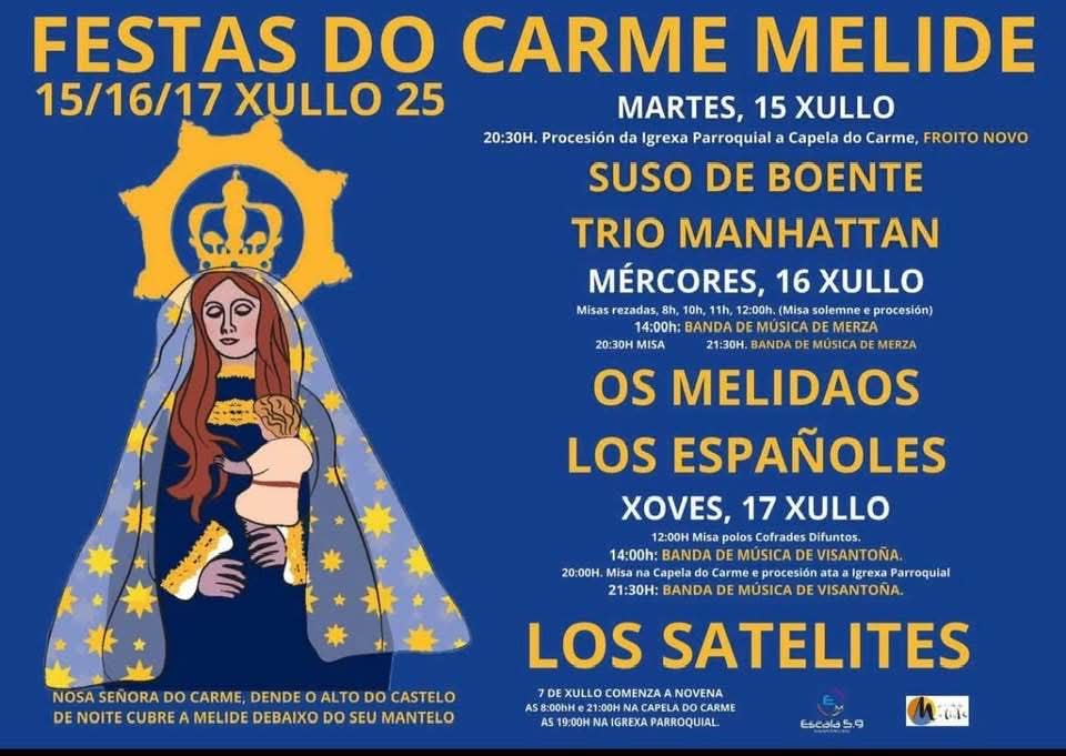 🎉 Comezan 𝗔𝘀 𝗙𝗲𝘀𝘁𝗮𝘀 𝗻𝗮 𝗛𝗼𝗻𝗿𝗮 𝗮 𝗩𝗶𝗿𝘅𝗲 𝗱𝗼 𝗖𝗮𝗿𝗺𝗲 ‼️

👏 Tres días cheos de actividade para o desfrute de veciñanza e visitantes.

Que pasedes boas festas😃