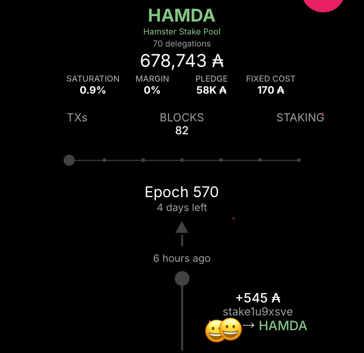 HAMDAStakePool's tweet image. Welcome to the Hamster Stake Pool! 🐹
Thank you for choosing to delegate with us — we’re excited to have you on board! Your support helps secure and decentralize the #Cardano network, and we’re proud to be part of your staking journey.
If you ever have any questions or want to…