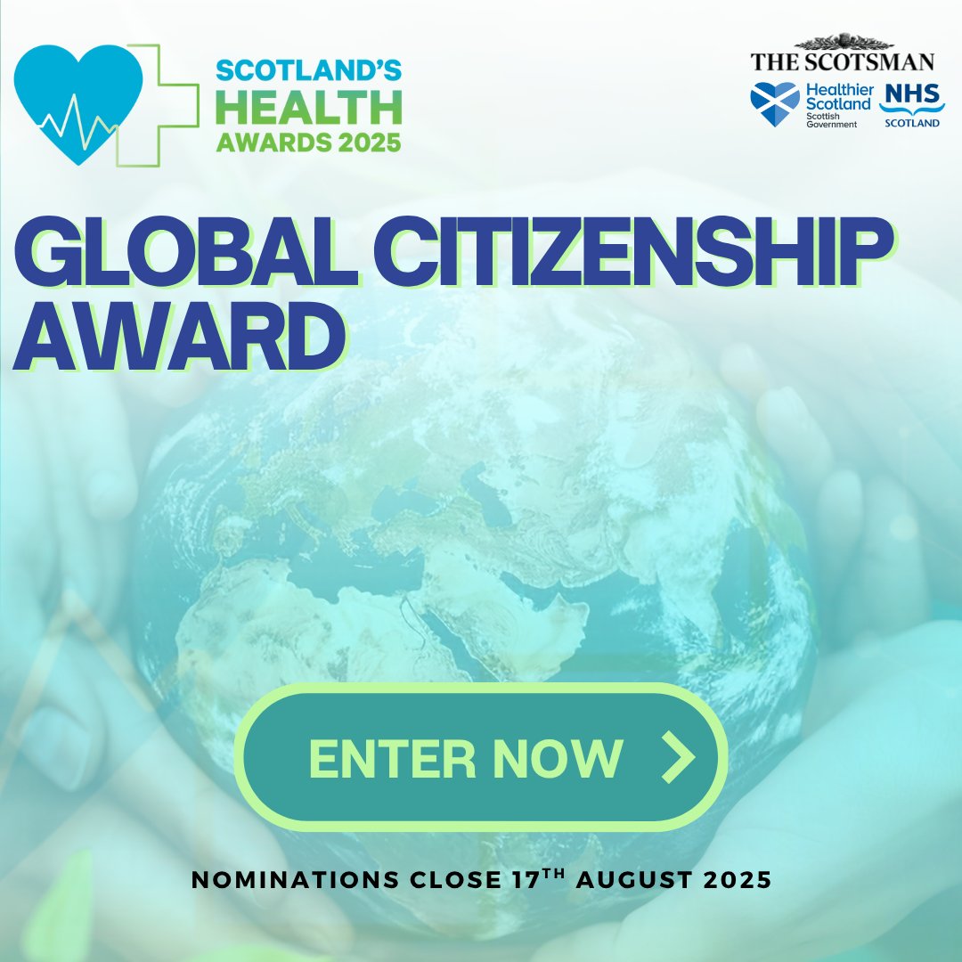 ScottishGHCU's tweet image. 🌍 Is someone you work with making a real difference in global health?
Celebrate their outstanding contribution to health overseas by nominating them for the Global Citizenship Award! #HealthAwards25🏆
🗓️ Deadline: 17 August 2025
🔗nationalworldevents.com/sha-2025/