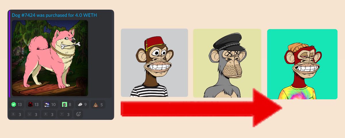 Here’s the legendary story of how I got my 3rd BAYC 4 yrs ago:

1️⃣ I bought a pink kennel to go with Jay Baby

2️⃣ The bot, Dr. Burry sent out a 4 WETH offer accidentally to all kennels. I saw it &amp; I accepted it 👇

3️⃣ I sold another NFT for 1 ETH

4️⃣ Bought my 3rd BAYC for 5 ETH