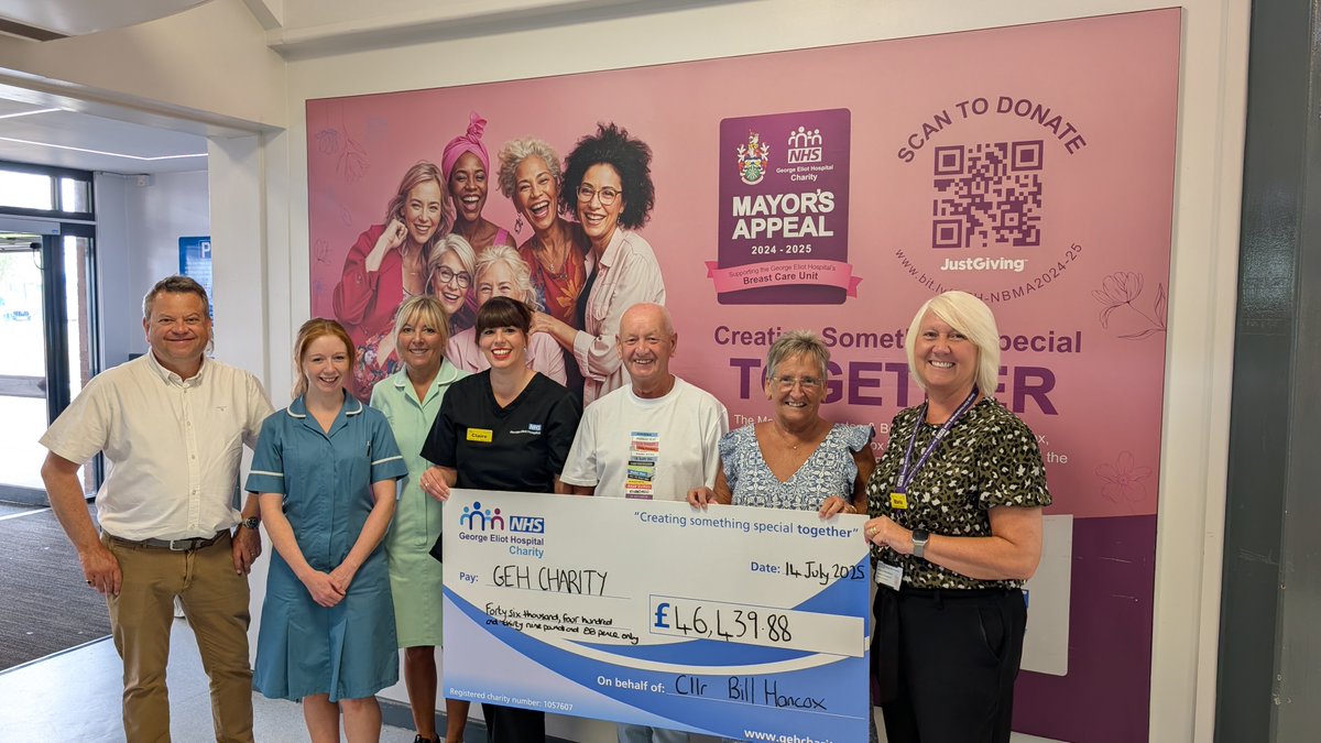 The George Eliot Hospital Charity has extended heartfelt thanks to former Nuneaton and Bedworth Mayor, Councillor Bill Hancox, for selecting the charity as the beneficiary of his civic appeal, which has raised £46,439.88 in support of the hospital’s Breast Care Unit.

Read our