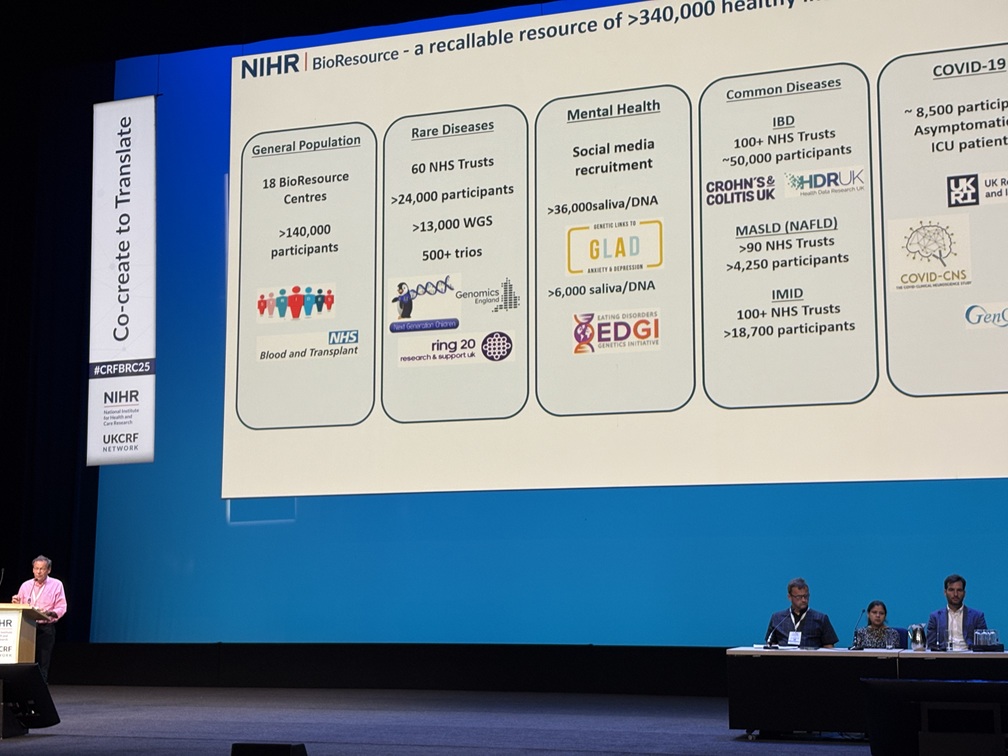 NIHRBioResource's tweet image. Great to see our Chief Investigator, Professor John Bradley, speaking on stage at the #CRFBRC25 conference in Birmingham on achieving impact through collaboration. @NIHR_UKCRFN