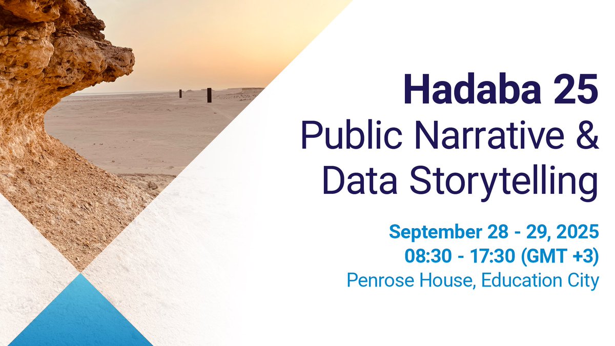 policyCollege's tweet image. #CPP’s Hadaba هضبة initiative introduces the Hadaba 25: Public Narrative & Data Storytelling #forum, designed to advance innovation in policy design through narrative strategy and data storytelling.
Details and registration hbku.edu.qa/en/academic-ev…