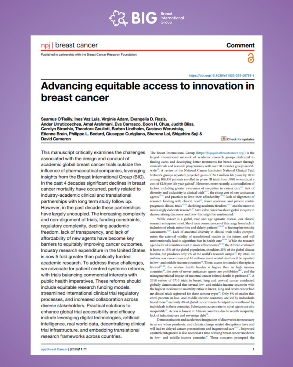 BIGxResearch's tweet image. 📢 New open-access article in npj Breast Cancer, co-authored by BIG’s leadership, explores the challenges of academic clinical trials and how to ensure their future impact.
📄 Read more: nature.com/articles/s4152… #BIGAgainstBreastCancer #breastcancer #research @Nature_NPJ