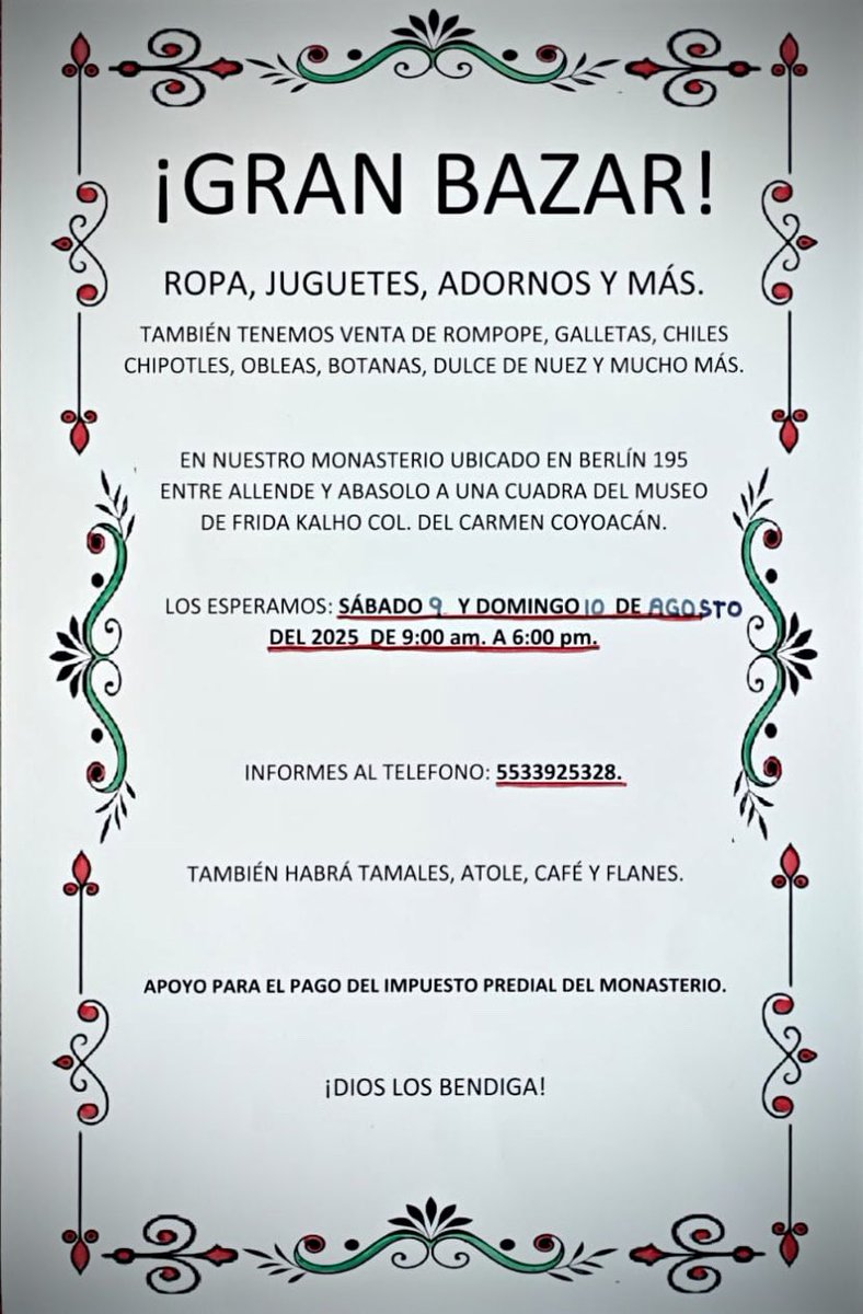 Ayudemos a las Hermanas Concepcionistas de dos maneras:
1) Llevándoles ahora ropa y enseres que puedan vender en su bazar.
2) Yendo los días del bazar a comprarles los productos que ellas elaboran.