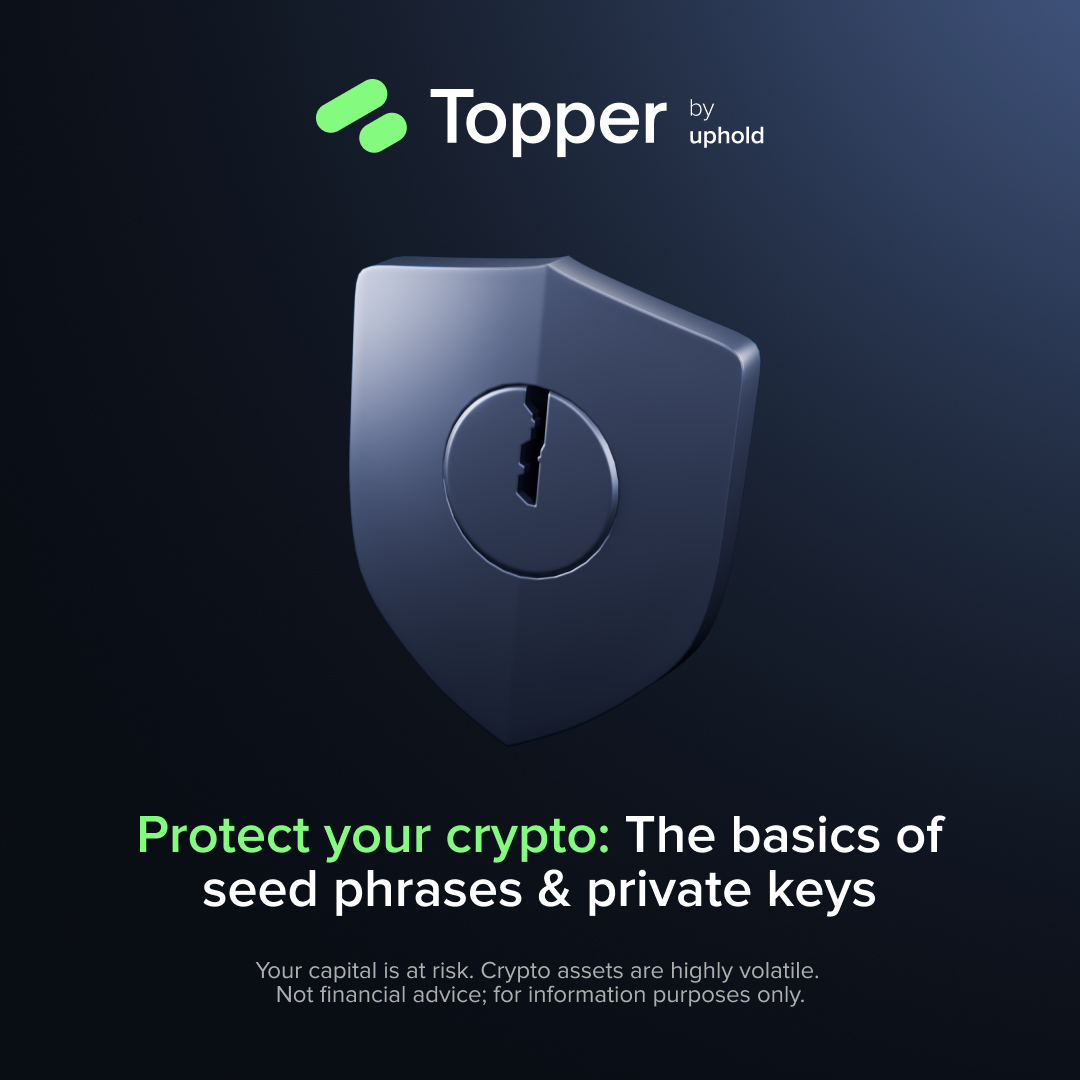 TopperbyUphold's tweet image. If someone gets your seed phrase, they can take everything.
If someone gets your private key, they can take one address.
Both = danger.
Learn how to protect your digital assets before it’s too late.👇
bit.ly/Blog-SeedPhras…