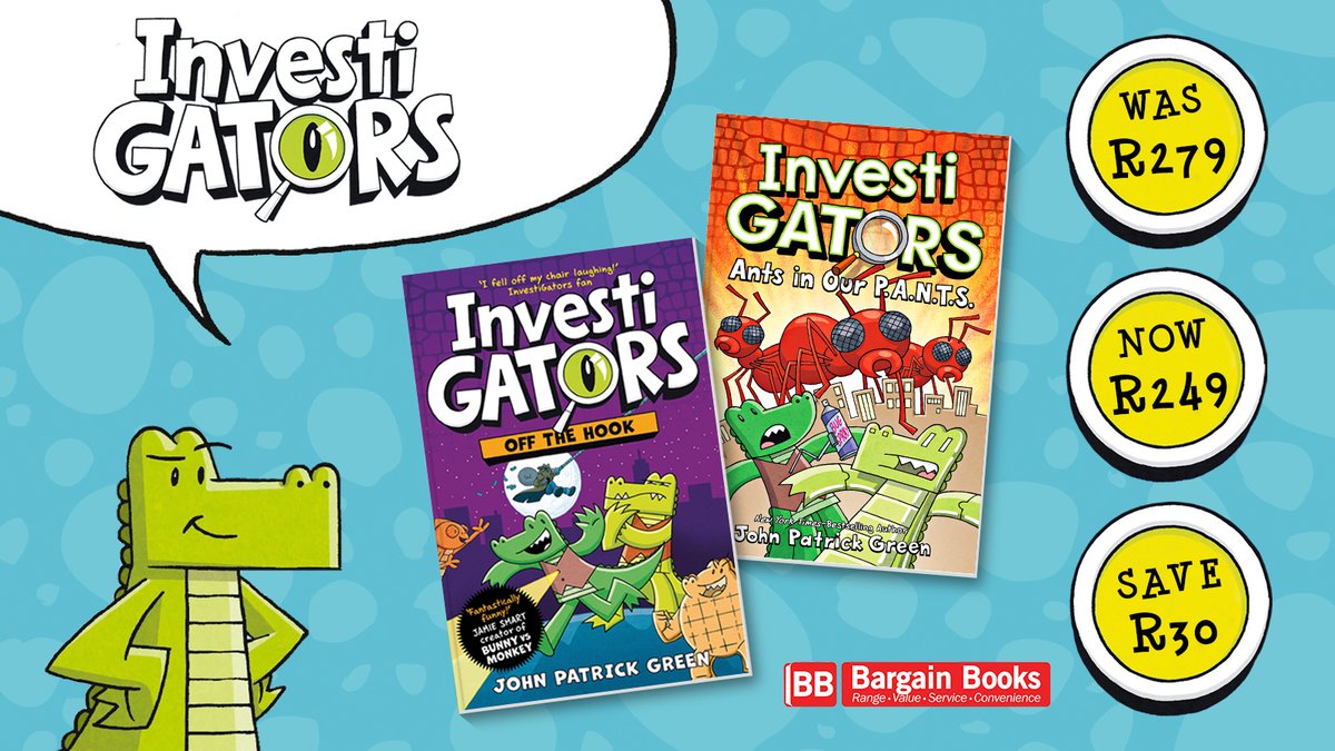 Bargain Books (@bargainbookssa) on Twitter photo InvestiGators Series by <a href="/johngreenart/">John Patrick Green</a>
The InvestiGators series blends laugh-out-loud mystery with teamwork and resilience. With comic-style adventures starring two alligator agents, Mango and Brash.
Available at Bargain Books SA!
<a href="/PanMacKids/">Pan Macmillan Kids SA</a> InvestiGators Series by <a href="/johngreenart/">John Patrick Green</a>
The InvestiGators series blends laugh-out-loud mystery with teamwork and resilience. With comic-style adventures starring two alligator agents, Mango and Brash.
Available at Bargain Books SA!
<a href="/PanMacKids/">Pan Macmillan Kids SA</a>