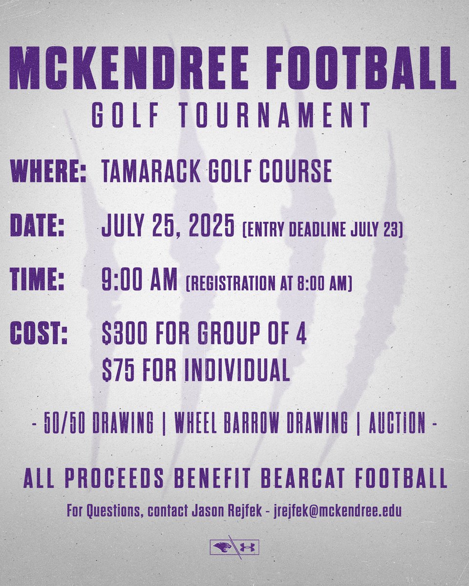 We are just 10 Days away from our 2025 Golf Tournament!!! Make sure to take advantage and get signed up to come and support the Mckendree Football Program!!!

fundraise.givesmart.com/e/CjrwHg