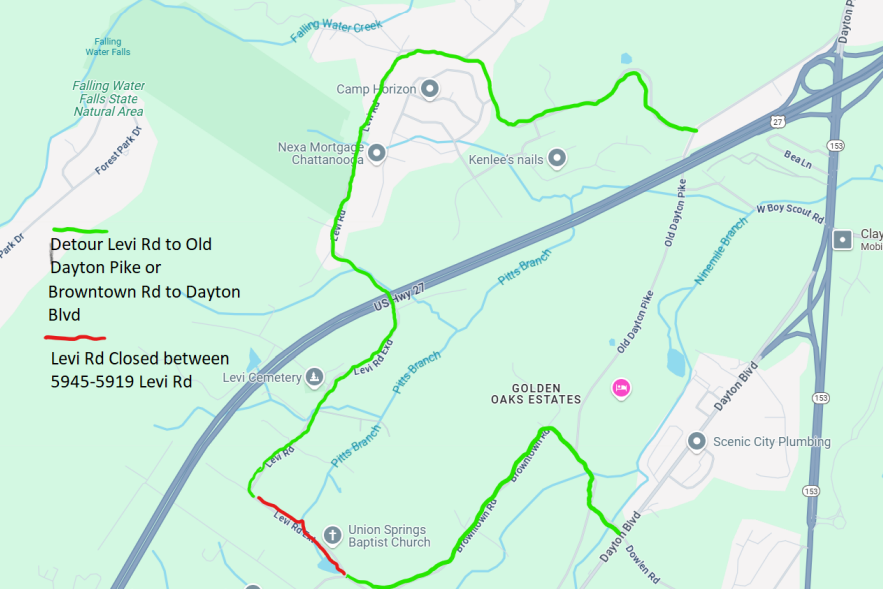 WTVC NewsChannel 9 (@newschannelnine) on Twitter photo TRAFFIC ALERT: HAMILTON COUNTY: A stretch of Levi Road will be closed between 5945 & 5919 Levi Road Wednesday & Thursday from 9:00 a.m. to 3:00 p.m. to allow for the replacement of storm pipes, says <a href="/HamCoTNGov/">Hamilton County, Tennessee</a>. TRAFFIC ALERT: HAMILTON COUNTY: A stretch of Levi Road will be closed between 5945 & 5919 Levi Road Wednesday & Thursday from 9:00 a.m. to 3:00 p.m. to allow for the replacement of storm pipes, says <a href="/HamCoTNGov/">Hamilton County, Tennessee</a>.
