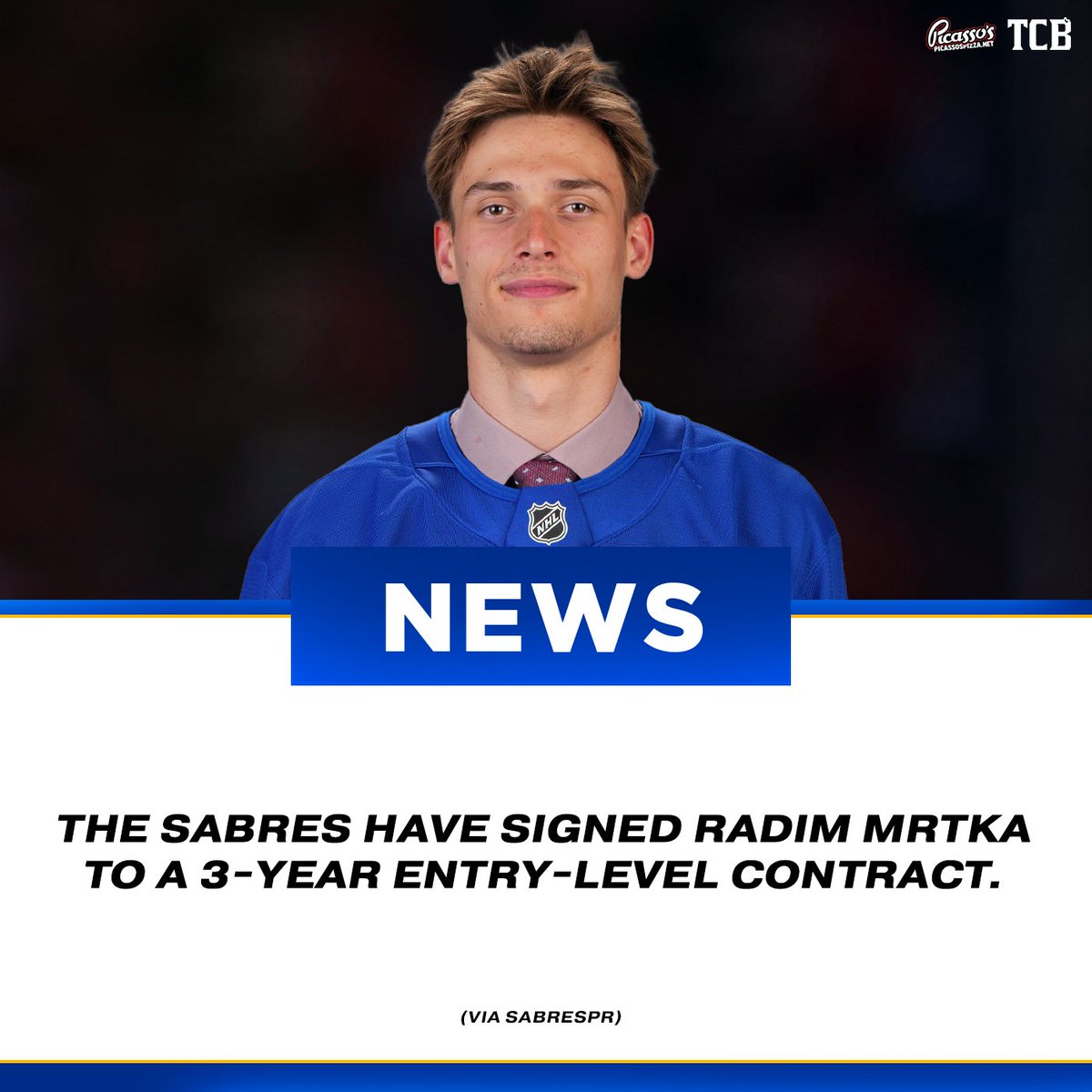 TheChargingBUF's tweet image. The Sabres have signed 2025 first round pick Radim Mrtka to a three-year entry-level contract.