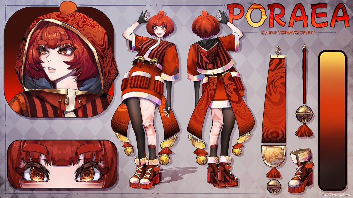 Po_raea's tweet image. My model!! Finally finished with designing^^~ Haven't constructed a detailed lore, but I'm introducing the look of my sona for the first time! #OC #art #artmoots
- 🍅🔔