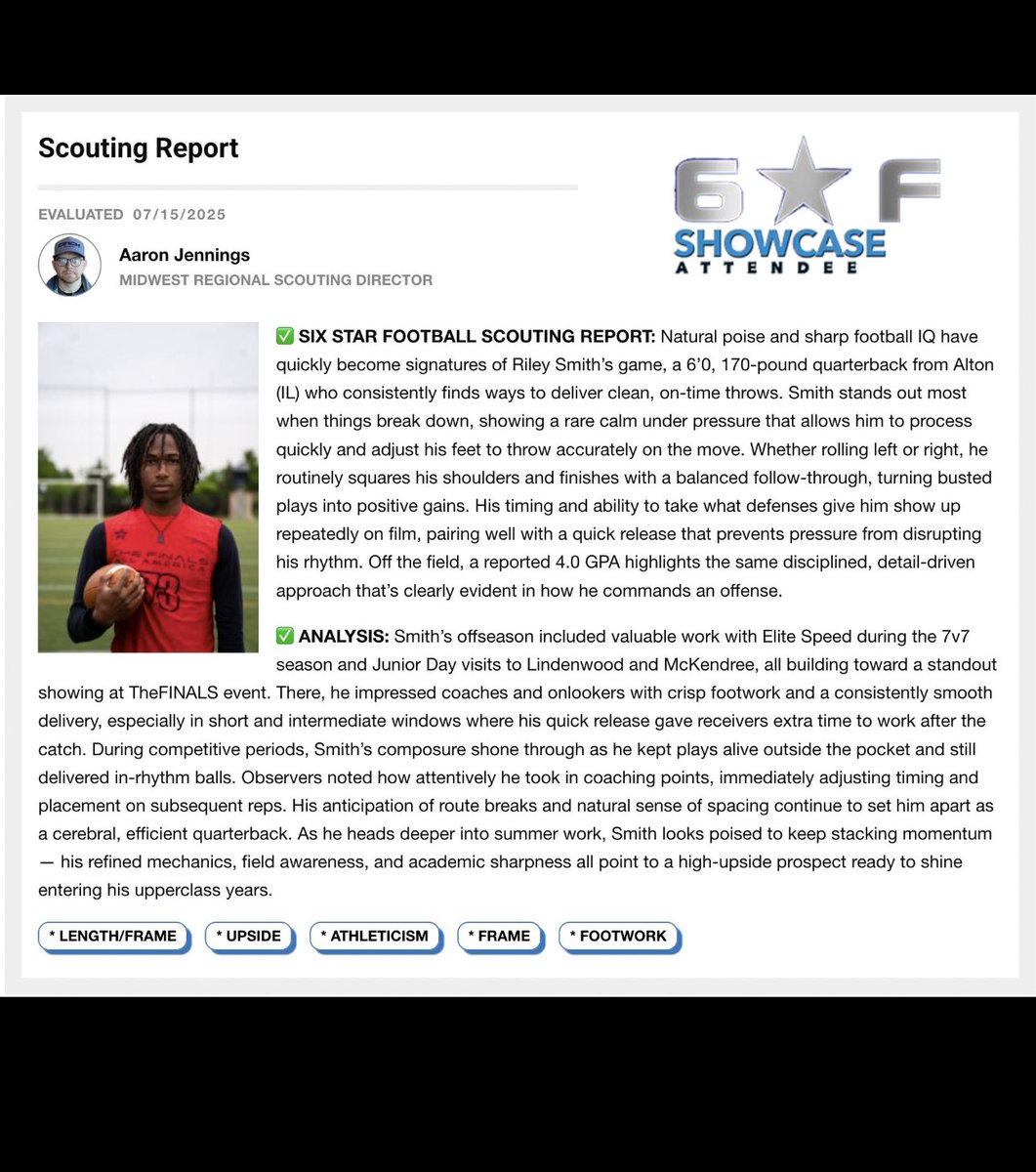Riley Smith (@rileysmith698) on Twitter photo Thank you Six Star Football for the great experience and the even better write up!!
<a href="/sixstarfootball/">Six Star Football | PLUS+</a>
<a href="/RaeMerriweather/">RaeffelMerriweather</a>
<a href="/ChrisBrooks83/">Chris Brooks</a> Thank you Six Star Football for the great experience and the even better write up!!
<a href="/sixstarfootball/">Six Star Football | PLUS+</a>
<a href="/RaeMerriweather/">RaeffelMerriweather</a>
<a href="/ChrisBrooks83/">Chris Brooks</a>