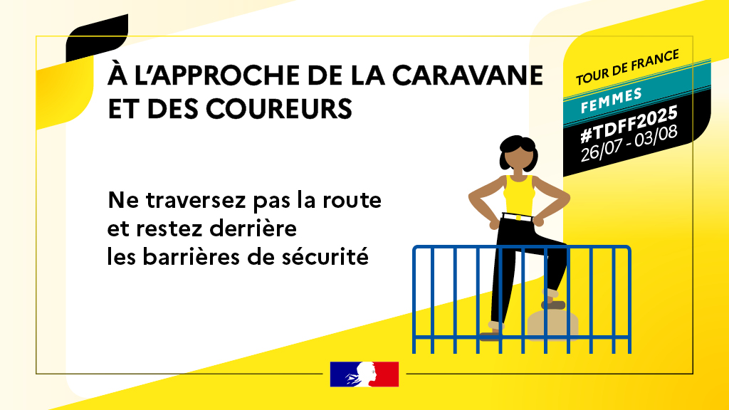 Prefet86's tweet photo. #TDFF2025 #LRSP 🚴♀️ À l’approche des étapes dans la #Vienne86, il est essentiel de garantir la #sécurité de tous
🔹 Restez derrière les barrières
🔹 Surveillez les enfants
🔹 Tenez vos animaux en laisse
🔹 Ne courez pas à côté des coureuses
🔹 Stationnez dans les zones autorisées https://t.co/PIhDEHshHW
