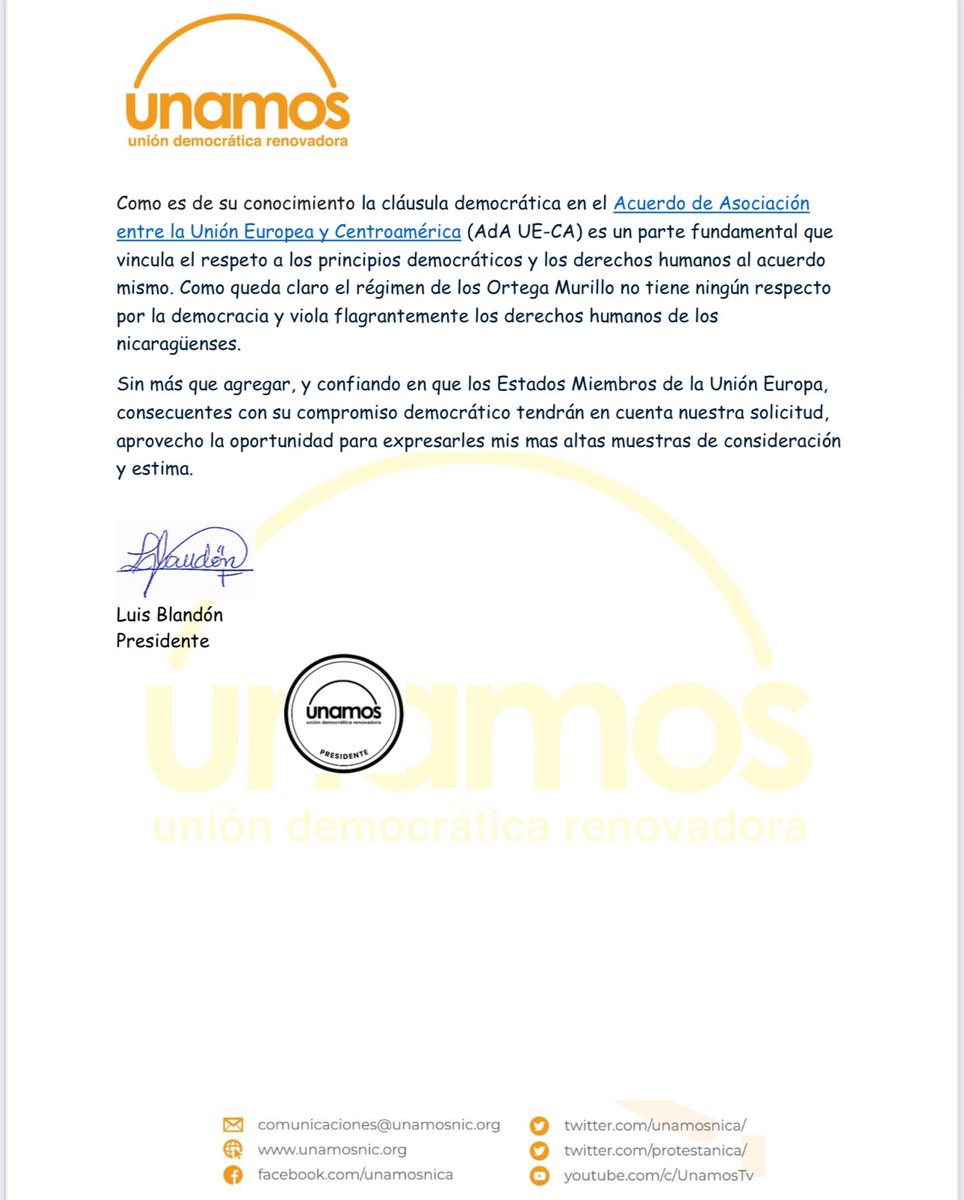 unamosnica's tweet image. 🟠 Carta enviada el día de ayer a @kajakallas, antes de la reunión de Asociación del Consejo de Asociación de la UE- CA.
