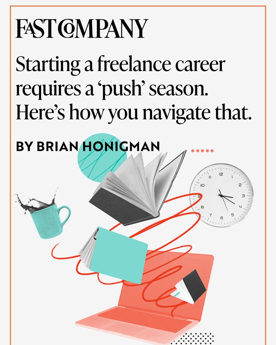BrianHonigman's tweet image. Starting a freelance career means entering a “push season” a high-effort phase of building from scratch. In my latest for @FastCompany, I explore how to survive this intense stretch without burning out, with insights from @kat_boogaard & Mimi Gonzalez. fastcompany.com/91364476/start…