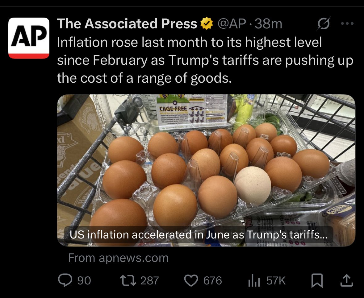 JennyGurlsWorld's tweet image. Trump raised tariffs.
Now inflation’s rising, groceries cost more, and interest rates are stuck.
MAGA really said:
“Let’s own the libs by tanking our own wallets.”