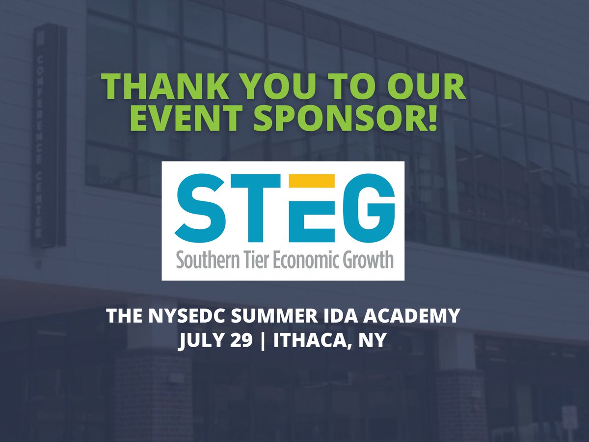 Thank you Southern Tier Economic Growth for your support of the NYSEDC Summer IDA Academy! Join us at the Ithaca Downtown Conference Center on Tuesday, July 29th for a day of IDA best practices, case studies, ABO training, and more. Register here: mms.nysedc.org/members/evr/re…