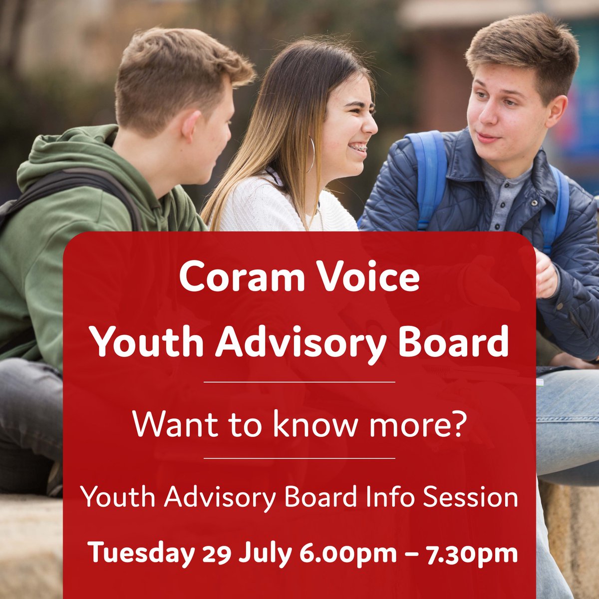 Thinking about applying for Coram Voice’s Youth Advisory Board? 🤔

Come to our online info session on Tuesday 29 July, 6.00pm to 7.30pm. You’ll hear from current members, find out what’s involved, and get all the details before you apply.

Sign-up here: events.teams.microsoft.com/event/ec619c31…