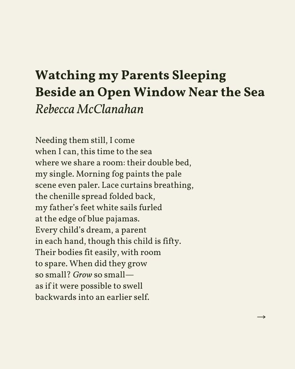 readalittlepoem's tweet image. “Every child’s dream, a parent / in each hand, though this child is fifty.”
— Rebecca McClanahan
.
.
.
This poem appeared in Deep Light: New and Selected Poems by Rebecca McClanahan, published by Iris Press, 2007. Shared here with deep gratitude.