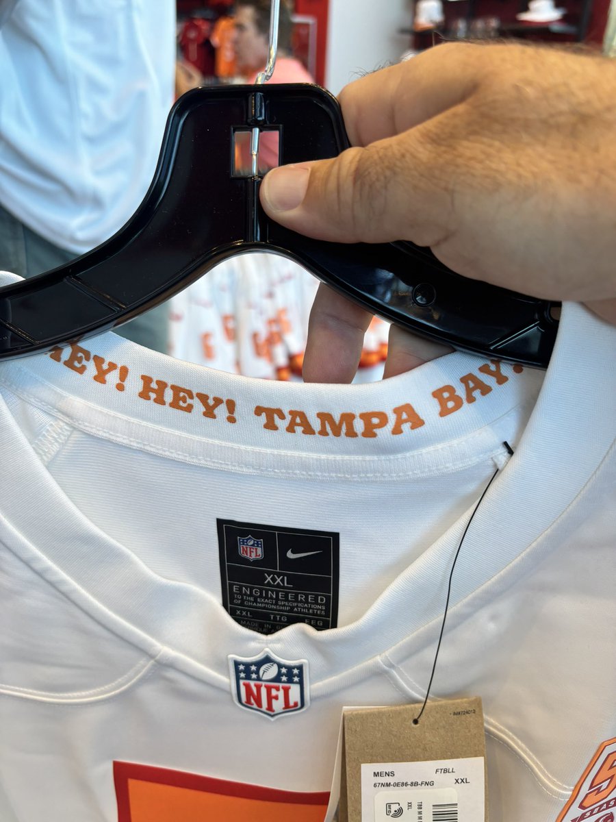 First look at Bucs’ new “76 Jersey” white throwbacks they’ll wear in Week 3 at home against the Jets to kick off their 50th season. Now on sale at team store at stadium.