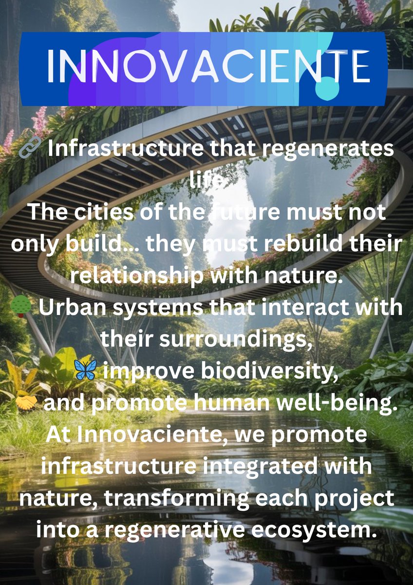 Innovaciente_cl's tweet photo. 🌿 The cities of the future must engage in dialogue with nature.
Infrastructure that regenerates life 🌎
🌳 + biodiversity
🤝 + well-being
At Innovaciente, we promote solutions that reconnect the urban with the natural.
@stockfjm 
@Tarikelsabio 
#ETAS #GYZA #GreenInfrastructure https://t.co/yr9eqB9NnI